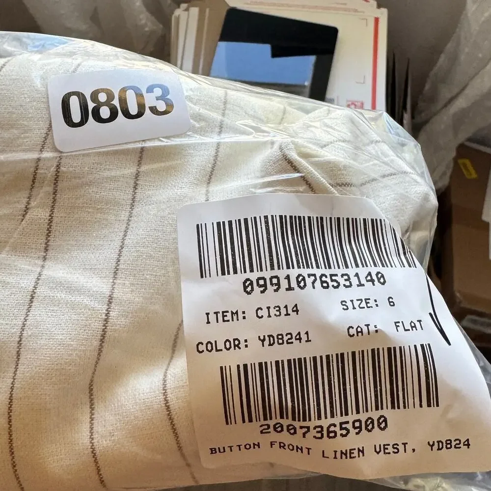 J.Crew Linen Blend Vest Womens 6 White Brown Pinstripes Sleeveless V-neck Lined
